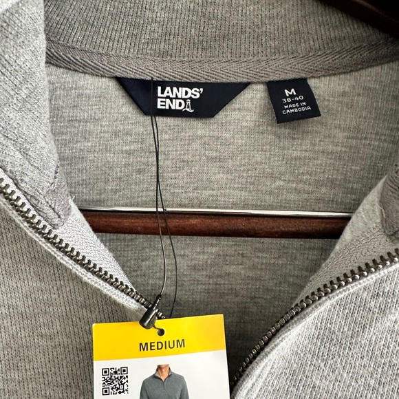 Lands' End Men's Bedford Ribbed Quarter Zip Sweater, Grey Heathered, Medium - Picture 2 of 7